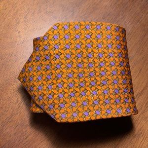 Brooks Brothers 100% Silk Patterned Necktie Orange Yellow Purple